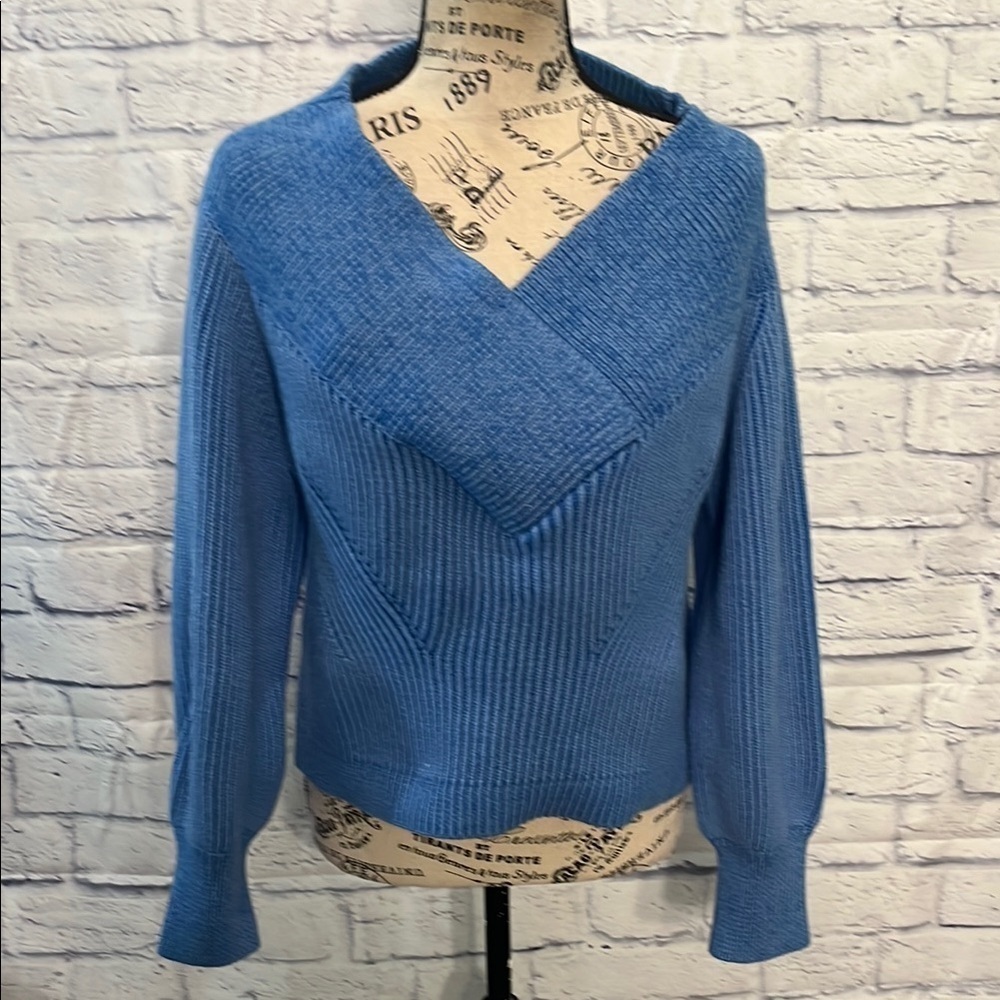 Derek Lam 10 Crosby Cropped Sweater Ribbed V-neck Blue